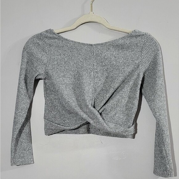 Zara kids 9/10 girls gray long-sleeved twisted front crop top - Picture 1 of 4
